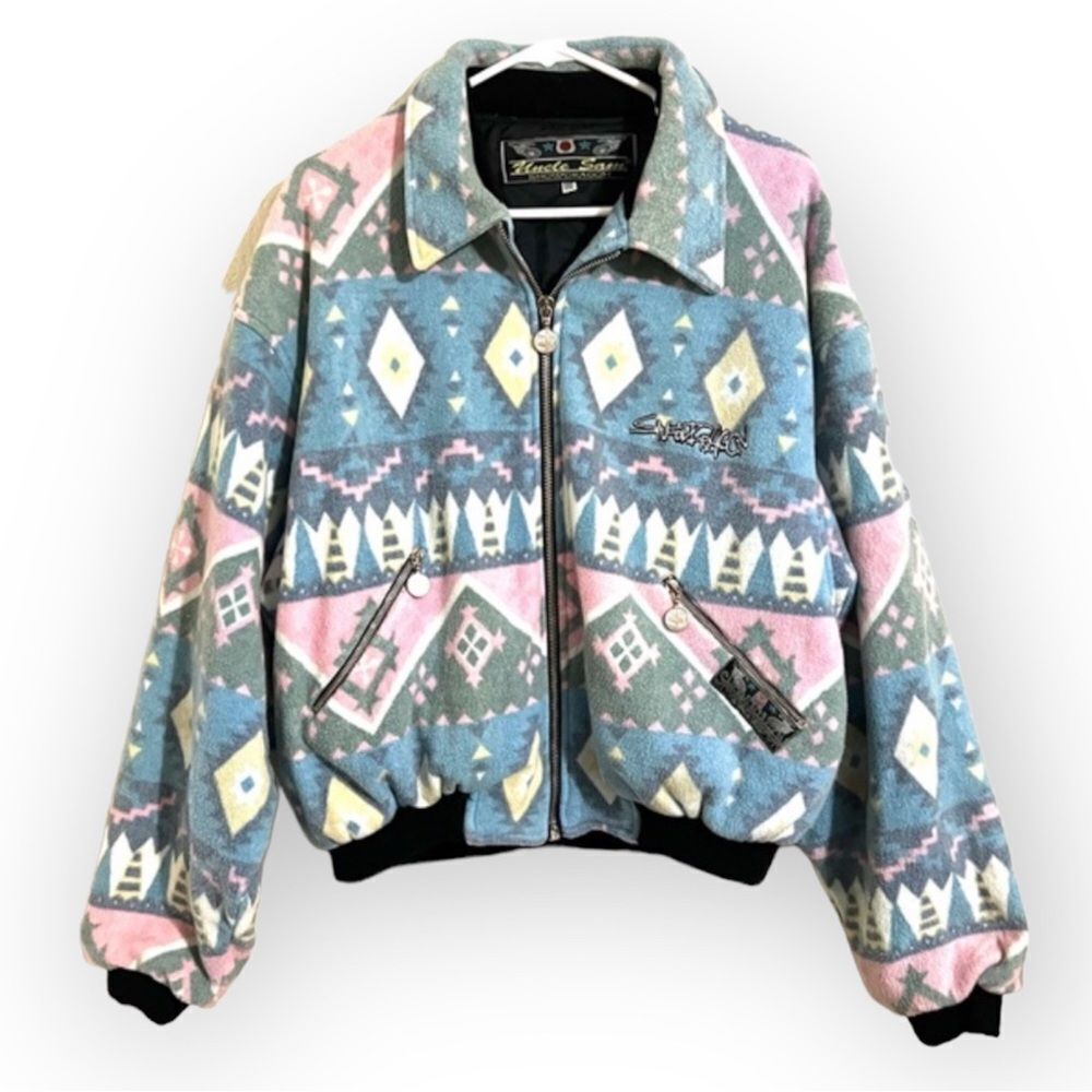 Vintage 90’s Snowdragon Fleece Puffer Coat Ski Snowboarding Pastel Aztec Print